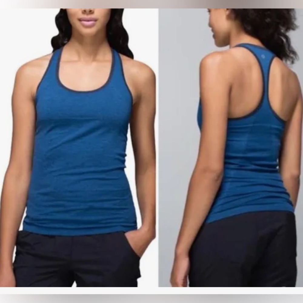 Lululemon ebb to flow blue racerback  Tank. EUC. Can add padding